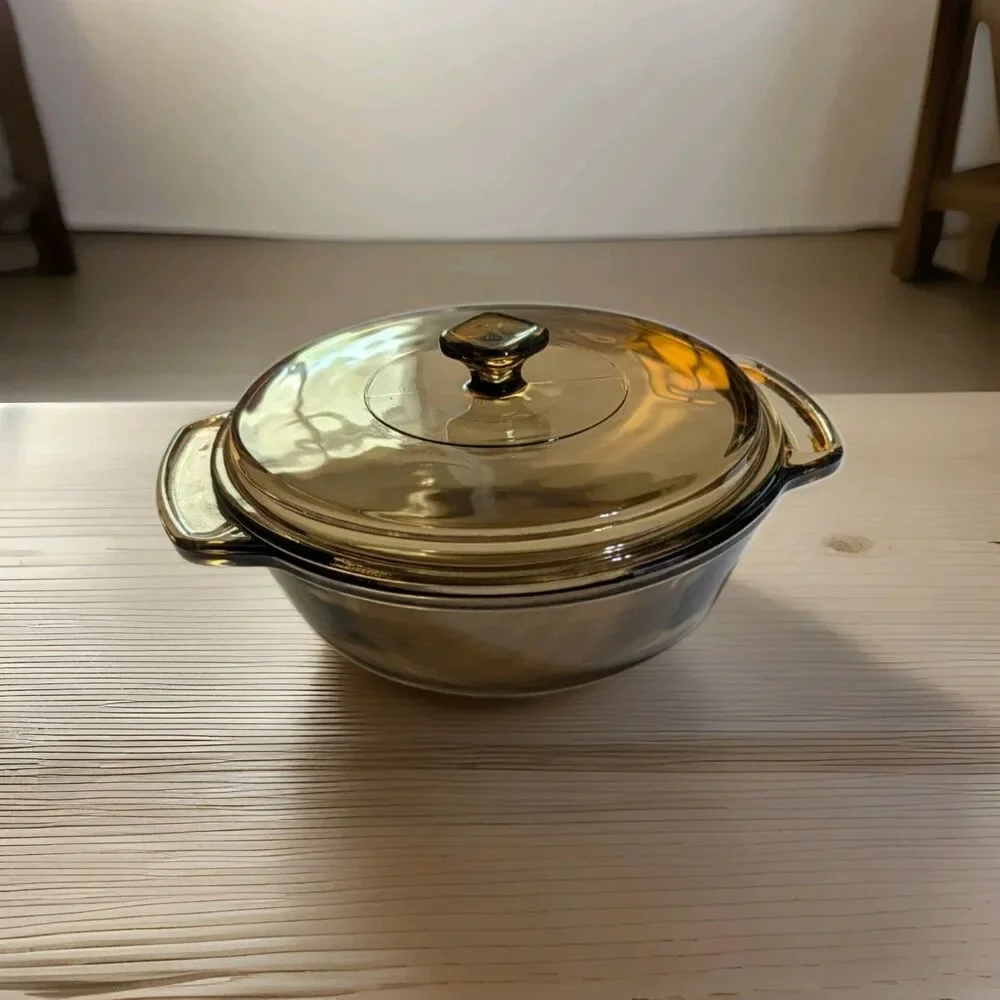 Vintage Anchor Hocking Amber Glass Casserole Dish with Lid 1.5 QT Round 8.25”